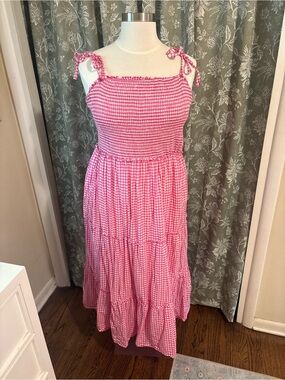 Draper James Pink Gingham Smocked Maxi Dress